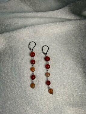 Handmade Red and Orange semi-precious stone Drop Earrings - Women Jewelry